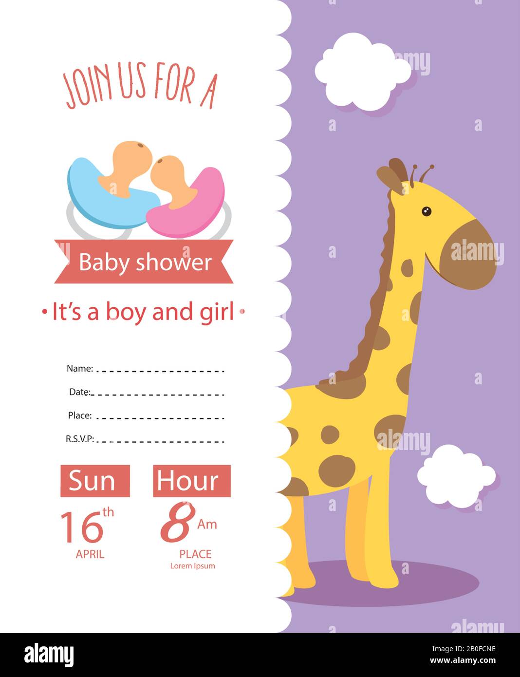 baby shower card with giraffe and icons Stock Vector Image & Art - Alamy