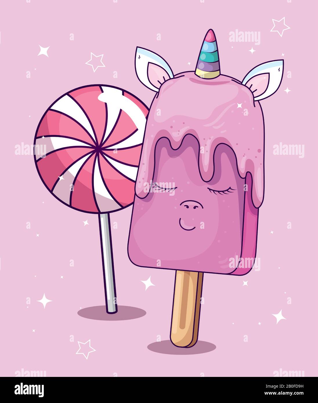 cute unicorn ice cream kawaii with lollipop Stock Vector Image & Art Alamy