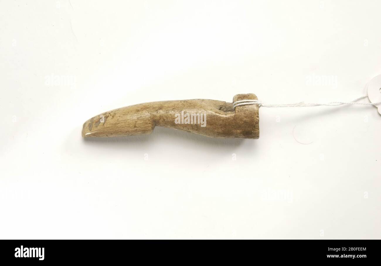 Small legs whistle. Originating from Friesland., Flute, sputter cutter, organic, antlers, 8 x 2 cm, lme 1050-1500, Netherlands, Friesland, unknown, unknown Stock Photo