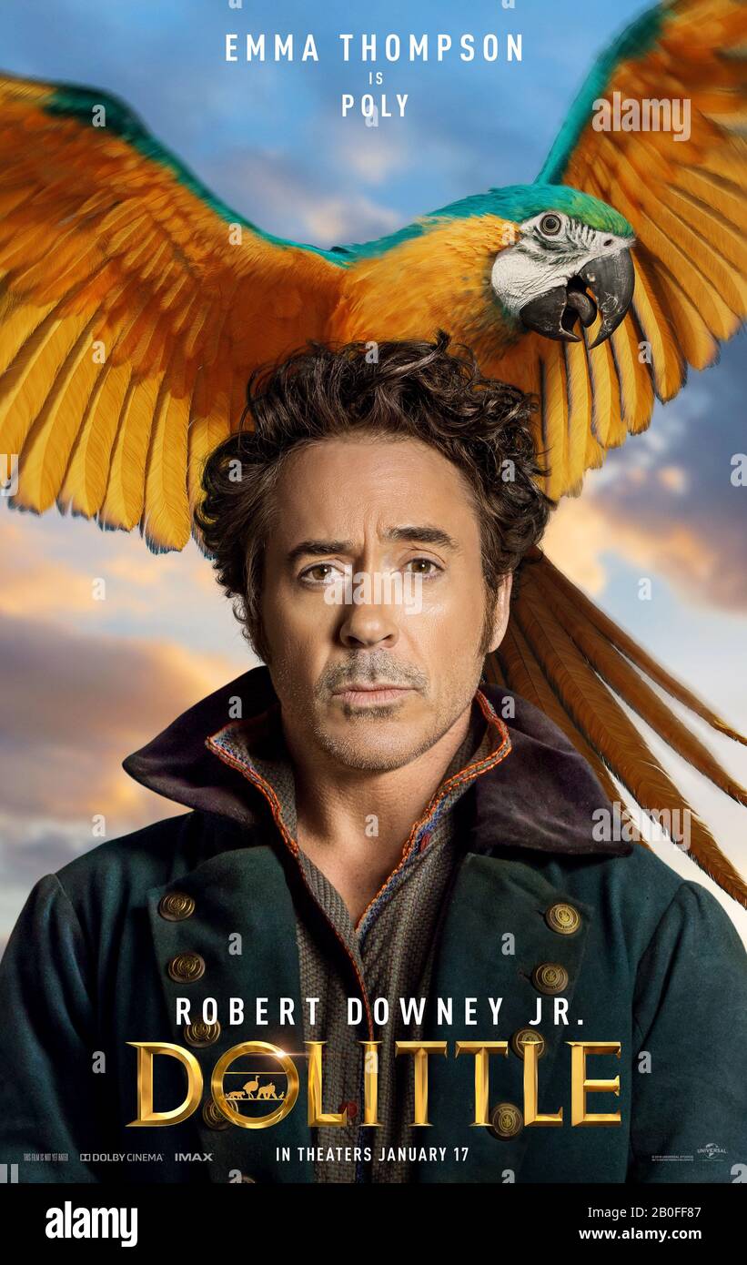 Dolittle Year : 2020 USA Director : Stephen Gaghan Robert Downey Jr. , Emma Thompson (parrot Polynesia) Poster (USA) Stock Photo