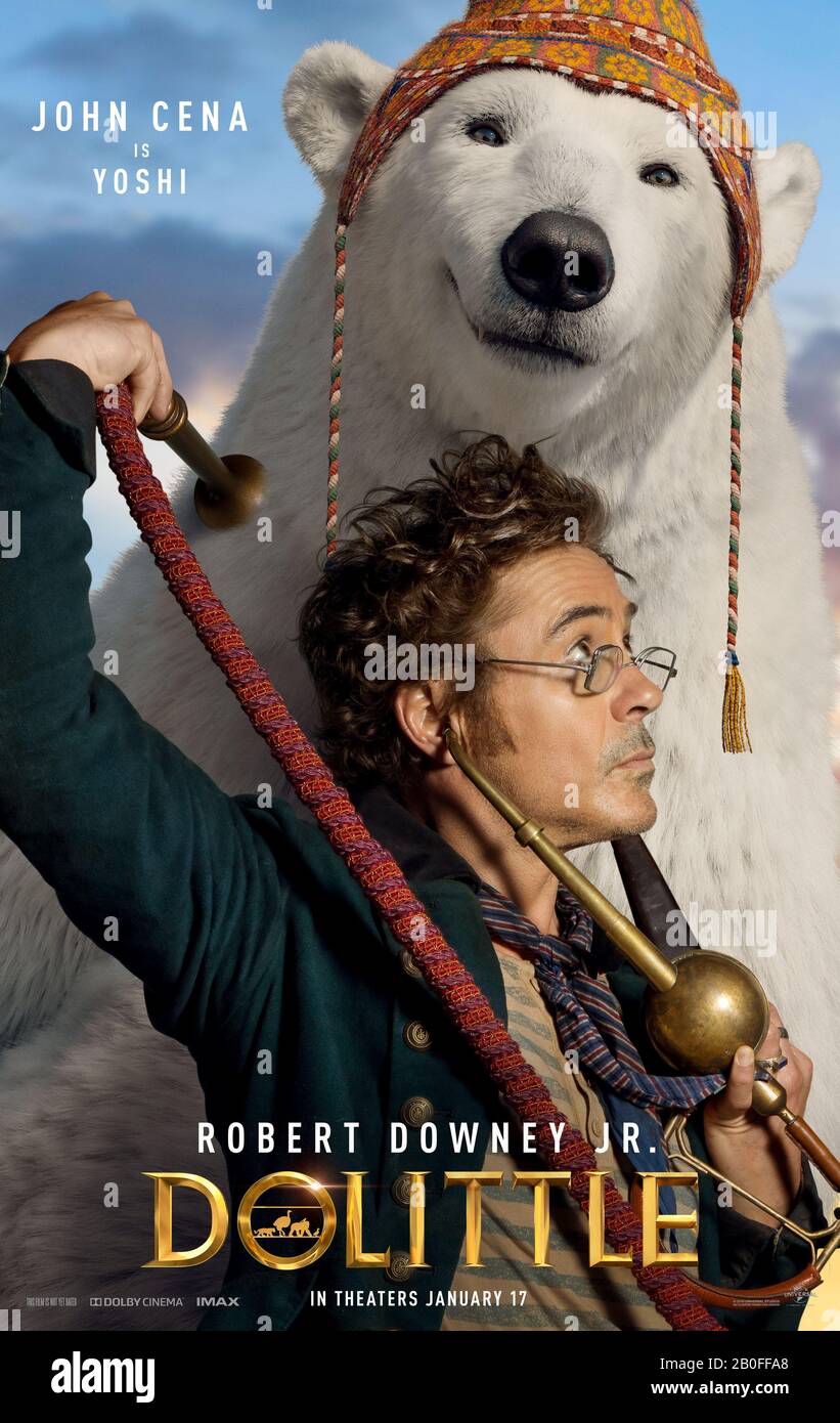 Dolittle Year : 2020 USA Director : Stephen Gaghan Robert Downey Jr., John Cena (polar bear Yoshi)  Poster (USA) Stock Photo