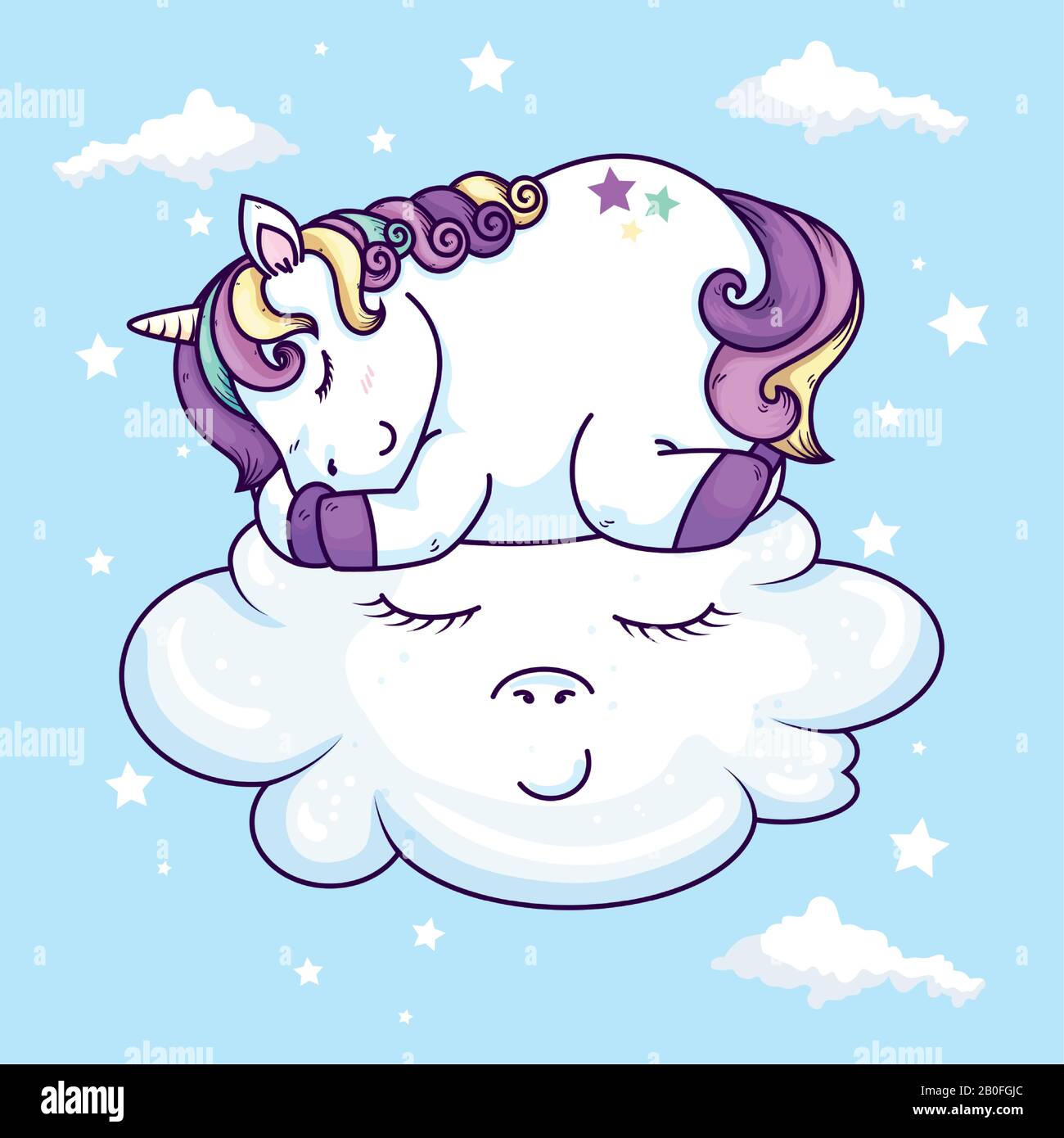 cute unicorn sleeping in cloud kawaii style Stock Vector Image & Art ...