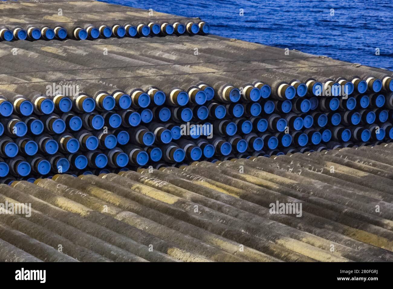 Pipes for laying a gas pipeline on the seabed. Construction of the offshore gas pipeline Stock