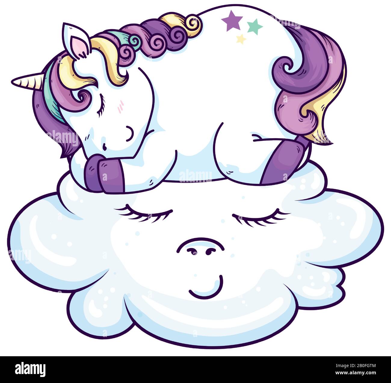 cute unicorn sleeping in cloud kawaii style Stock Vector Image & Art ...