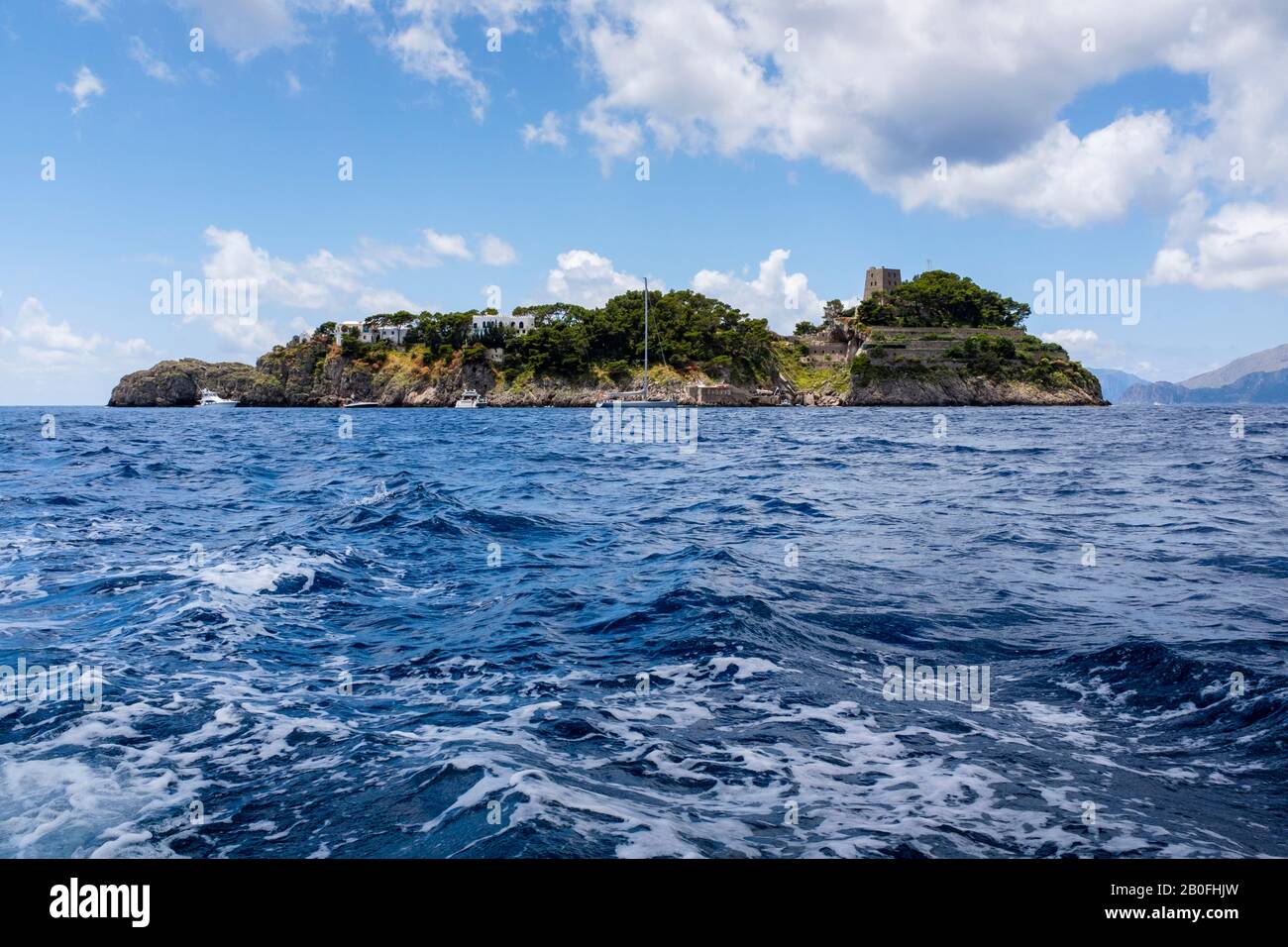 The idyllic island of Il Gallo Lungo near Positano, on the Amalfi Coast, Italy Stock Photo
