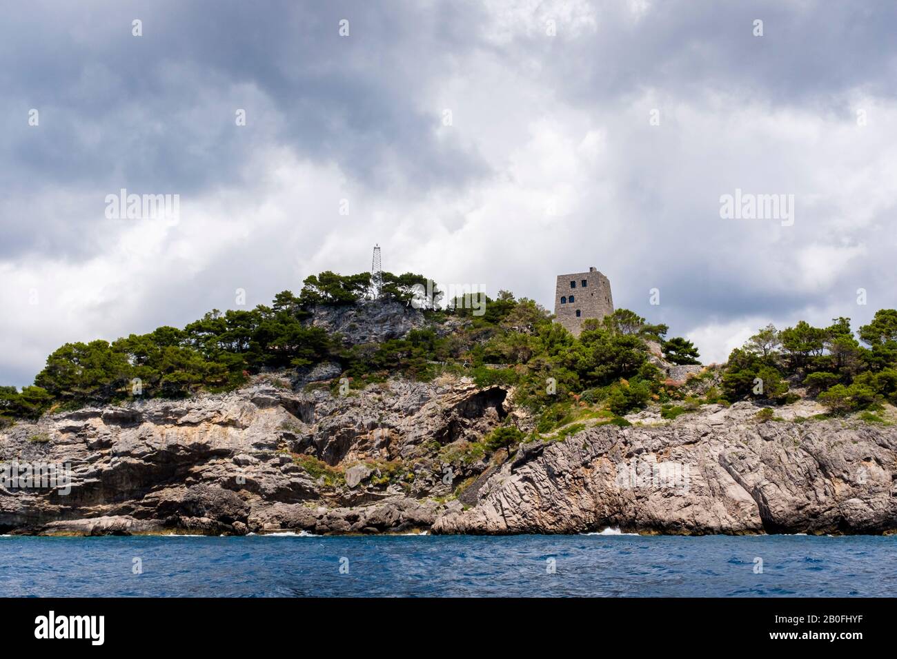 The idyllic island of Il Gallo Lungo near Positano, on the Amalfi Coast, Italy Stock Photo