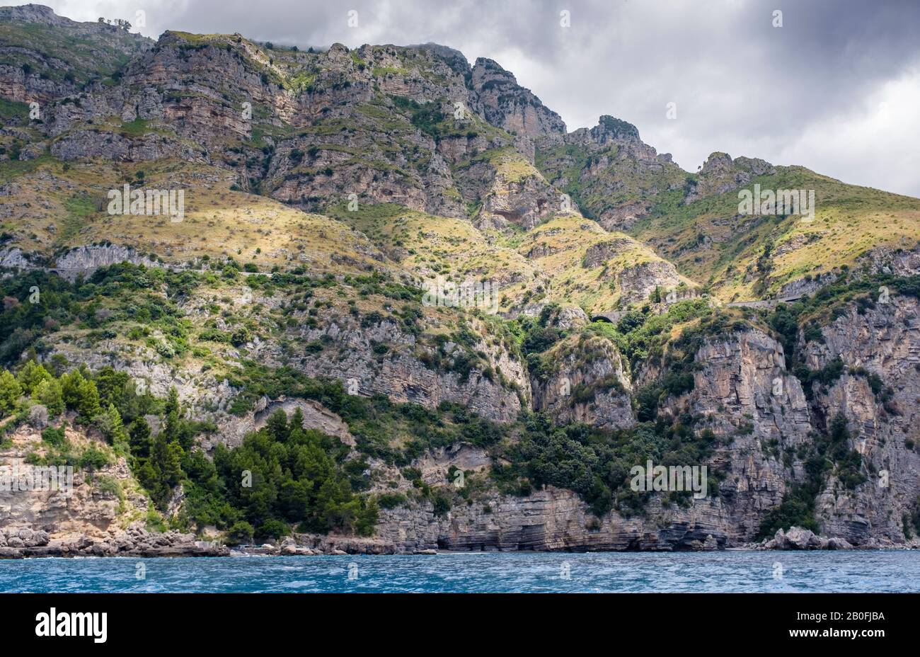 Rugged Amalfi Coast views, mountains and sea on a breezy summer day, Italy Stock Photo