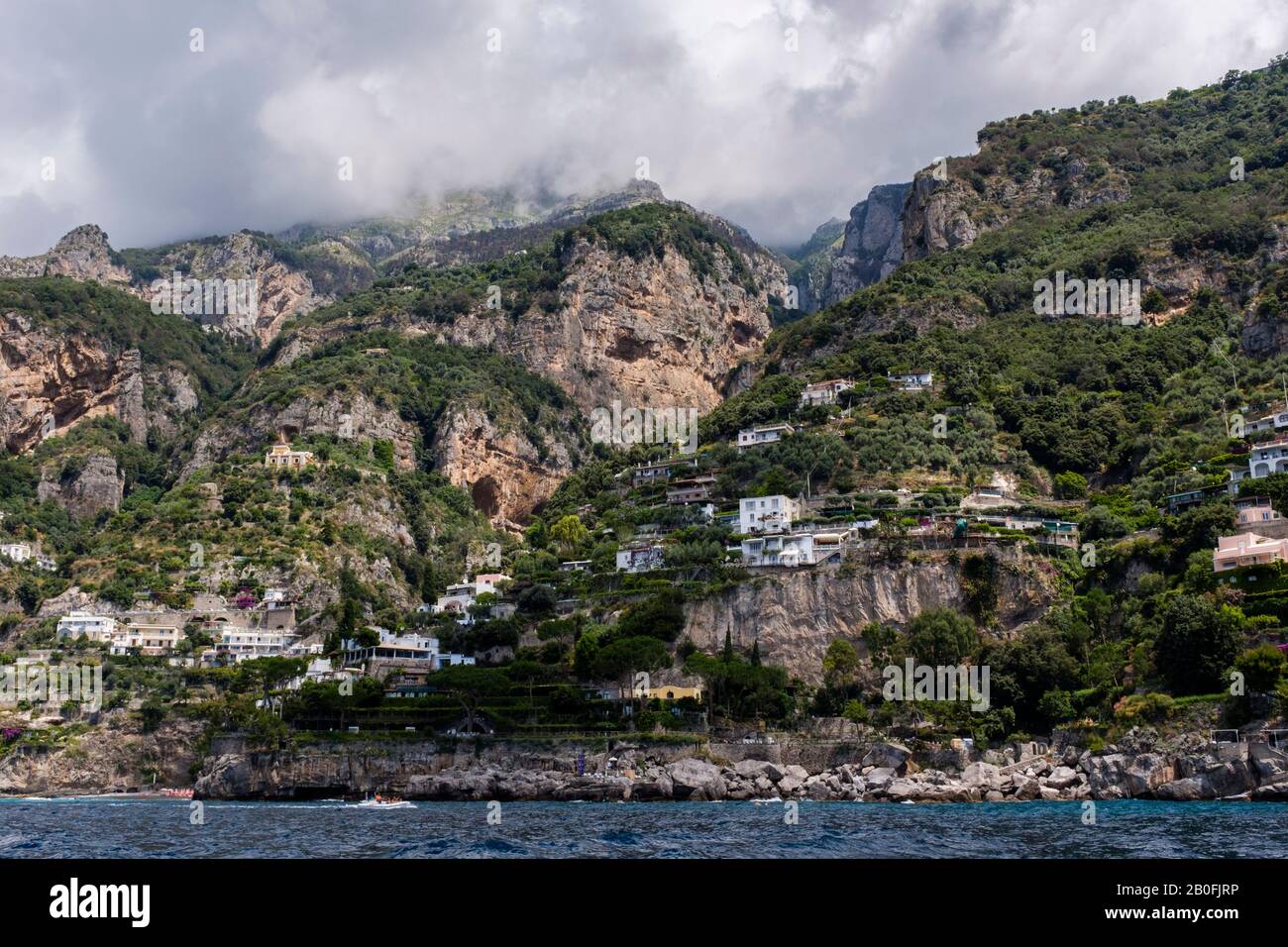 Rugged Amalfi Coast views, mountains and sea on a breezy summer day, Italy Stock Photo