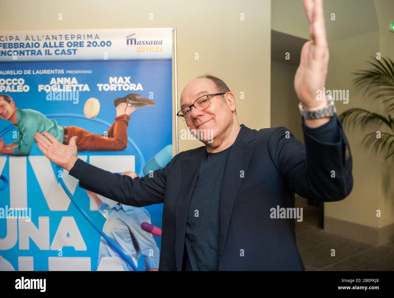 Turin, Italy, 3rd february 2020: A nice expression of Carlo Verdone at the press conference for the presentation of the film 'Si vive una volta sola' Stock Photo