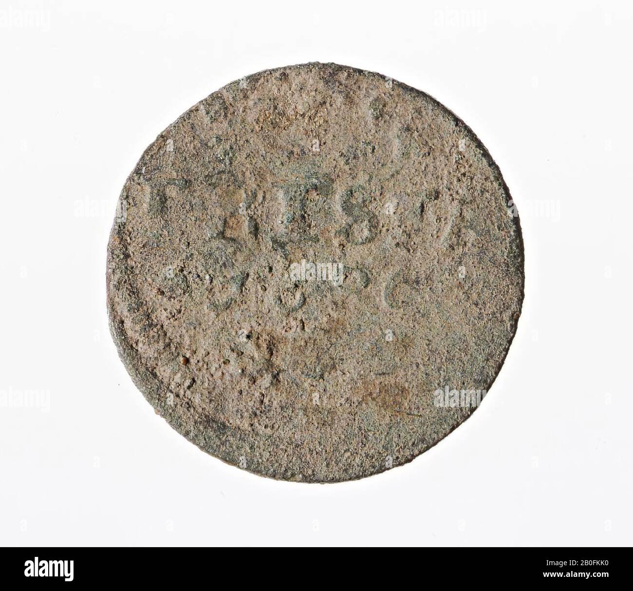coin, metal, bronze, nt 1680-1680, Netherlands, North Brabant, 's-Hertogenbosch, Empel Stock Photo