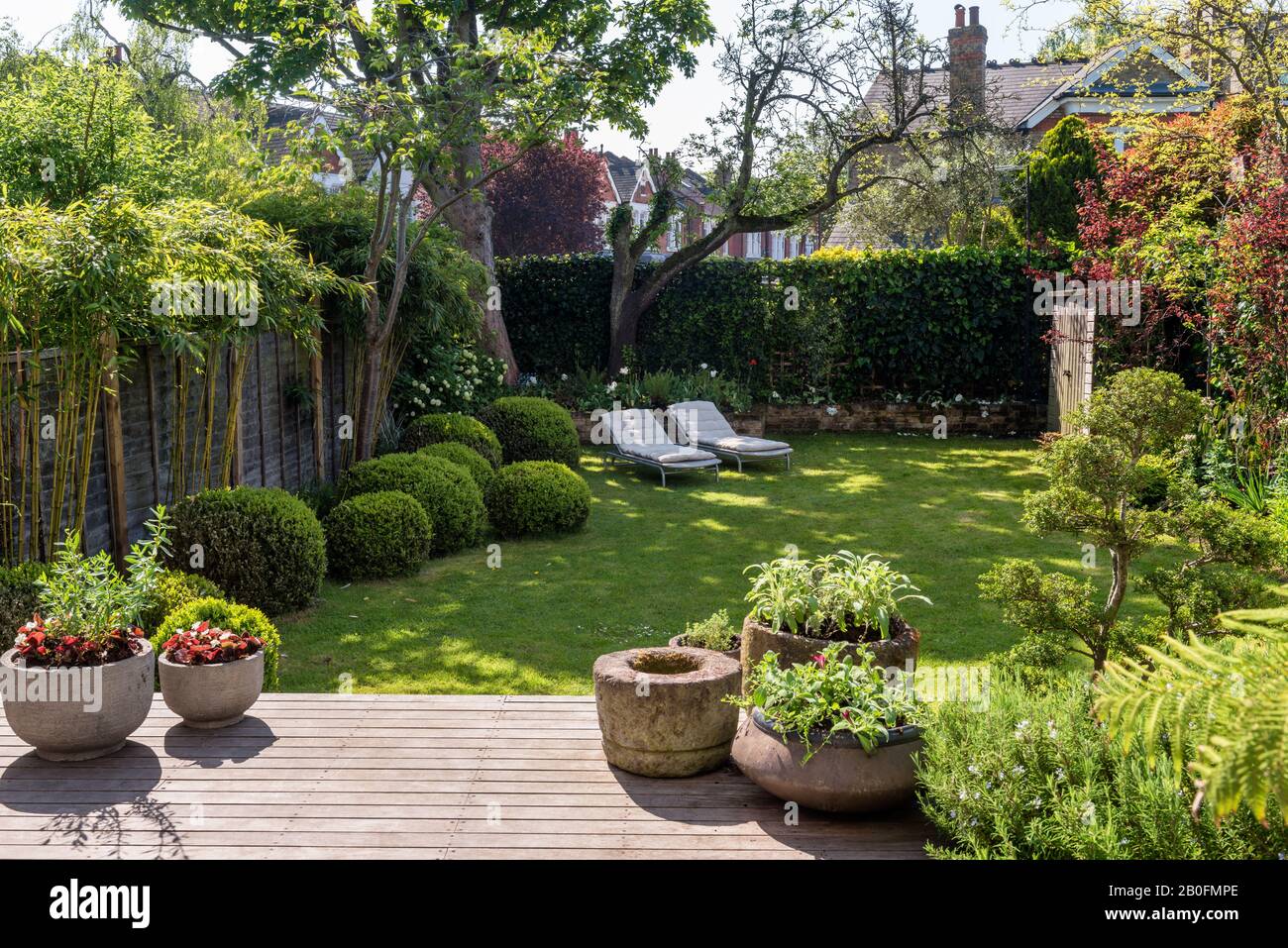 Garden planting to create interest and a sense of privacy combined with an open aspect. Stock Photo