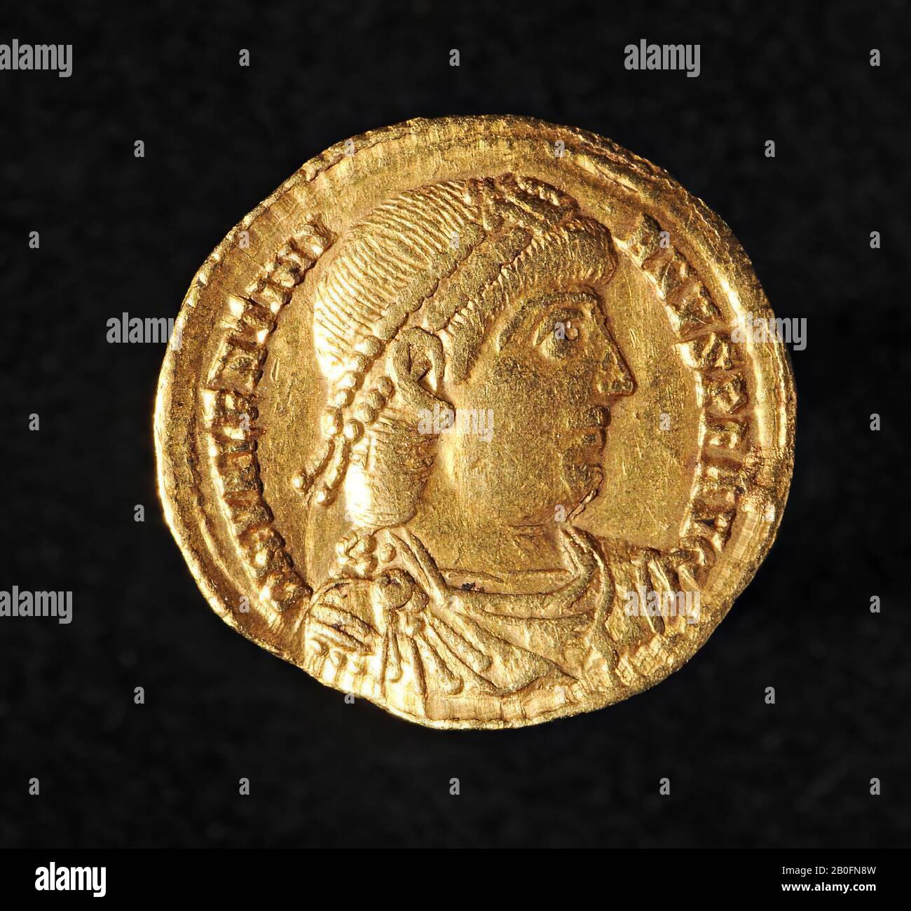 Vz: bust with pearl dance n.r., DN VALENTINI - ANUS PF AUG, Kz: two emperors sitting head-on with victoria, VICTOR-IA AUGG, coin, solidus, Valentinian I, metal, gold, Diam. 21 mm, wt. 4,464 gr, roman 367-375, unknown, unknown, unknown, unknown Stock Photo