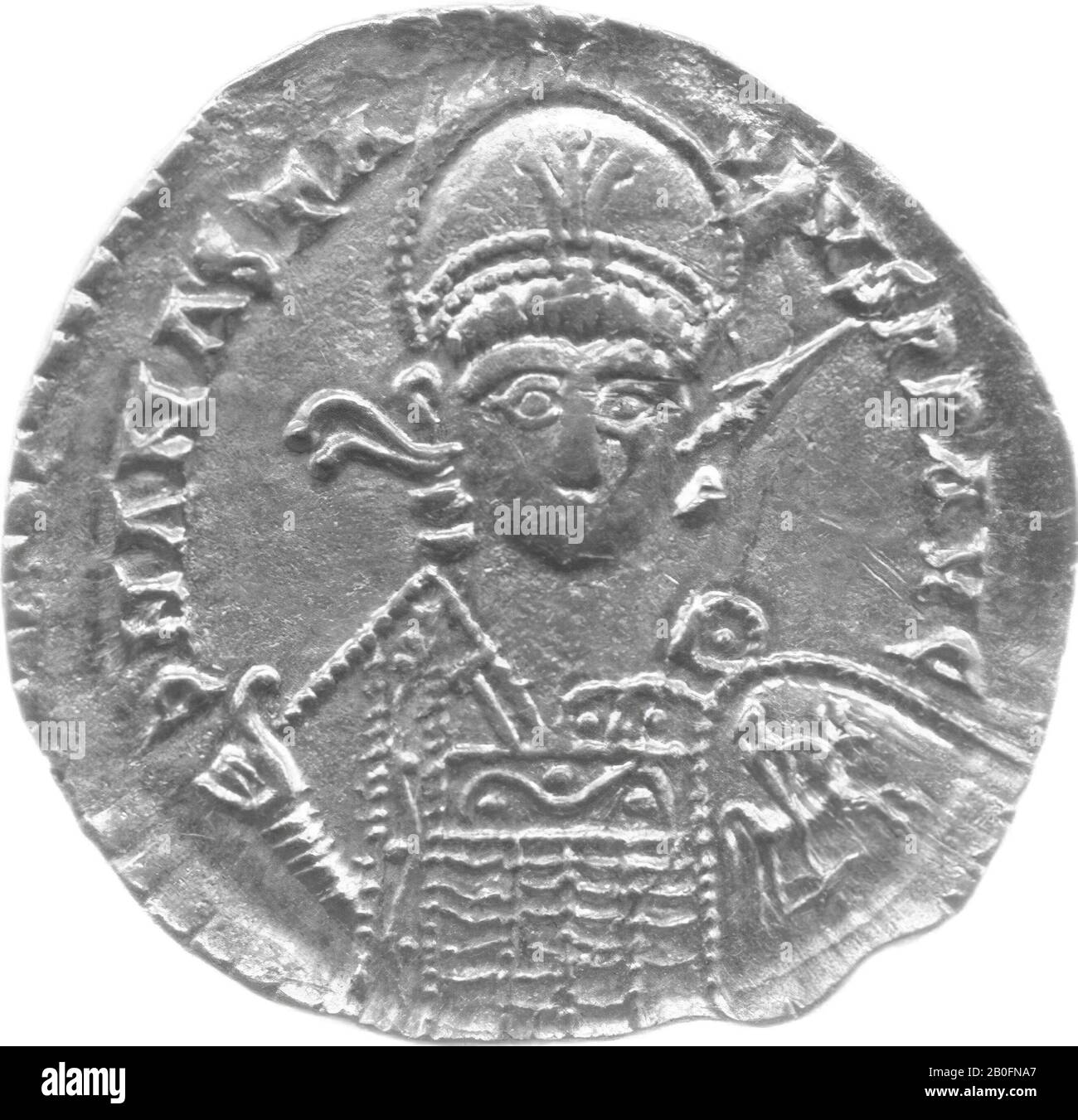 solidus with the image Anastasius (491-518), coin, coin, metal, gold, 4,5 gram, vmeb 491-518 AD, The Netherlands, Utrecht, Rhenen, Rhenen, grave 315 Stock Photo