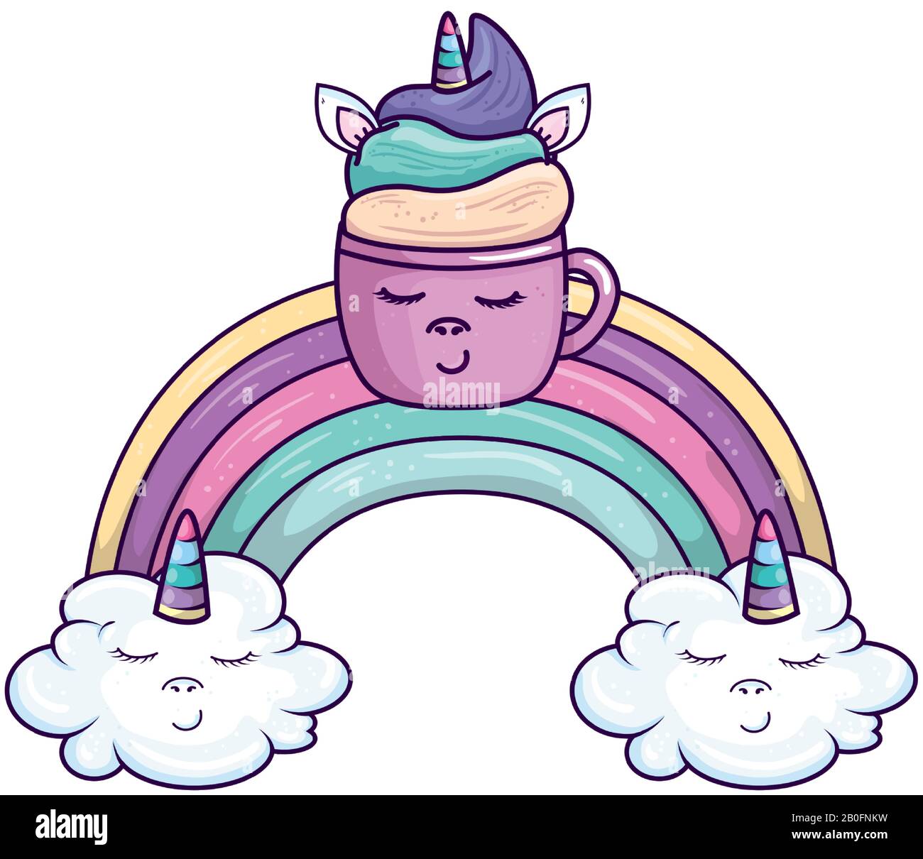 cute cup unicorn with rainbow and clouds kawaii style icon Stock Vector ...