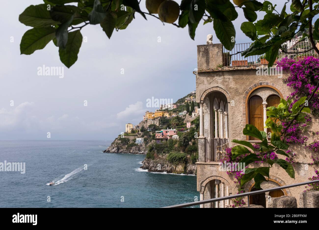 Villa Scarpariello Relais overlooks the sea and charming coastline of the Amalfi Coast in Italy Stock Photo