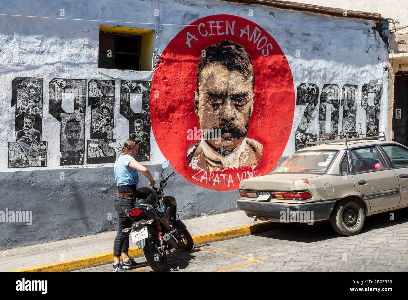 Oaxaca, Mexico - A wall painting honors Emiliano Zapata, the Mexican revolutionary, 100 years after his death. Stock Photo