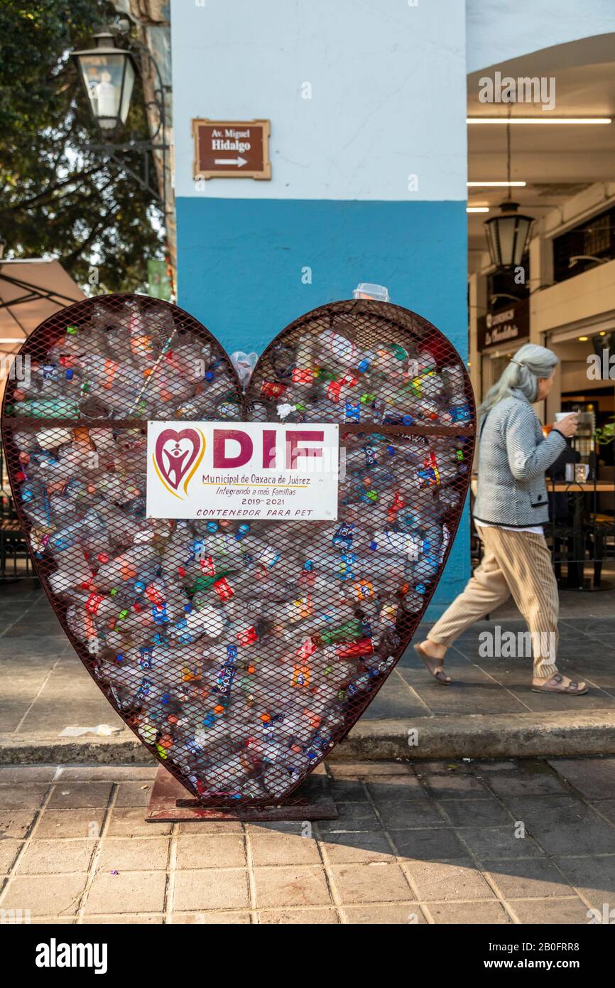 Oaxaca, Mexico - Plastic bottles in a recycling collection container. Stock Photo