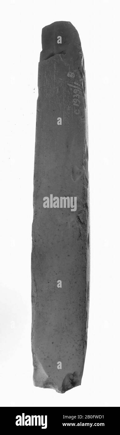 narrow chisel of square section, ax, stone, flint, 14.8 x 1.7 cm, prehistory -3400 Stock Photo