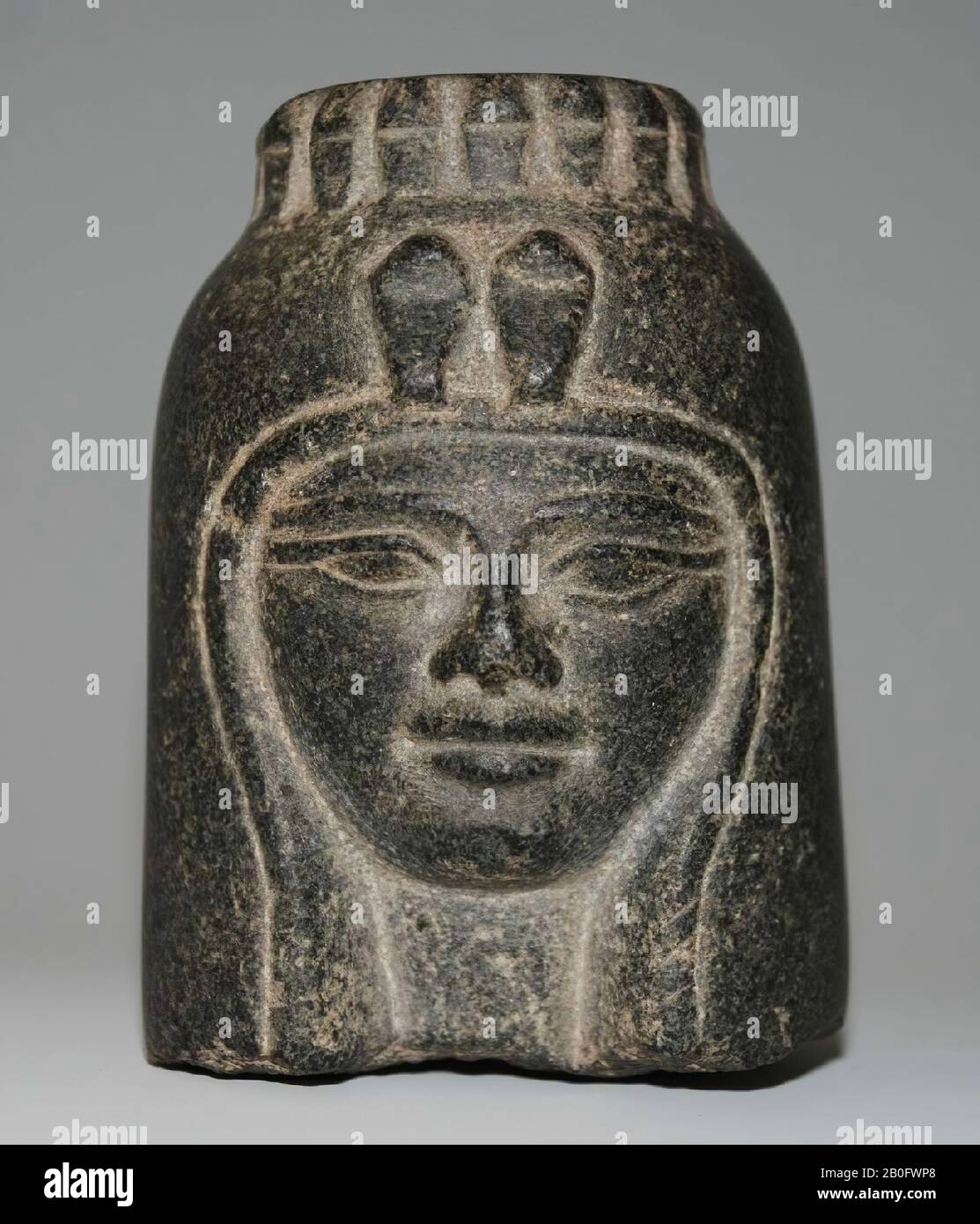 Isis, head, votive statue, granite (gray), 9 cm, Late Period, 25th Dynasty, Egypt Stock Photo