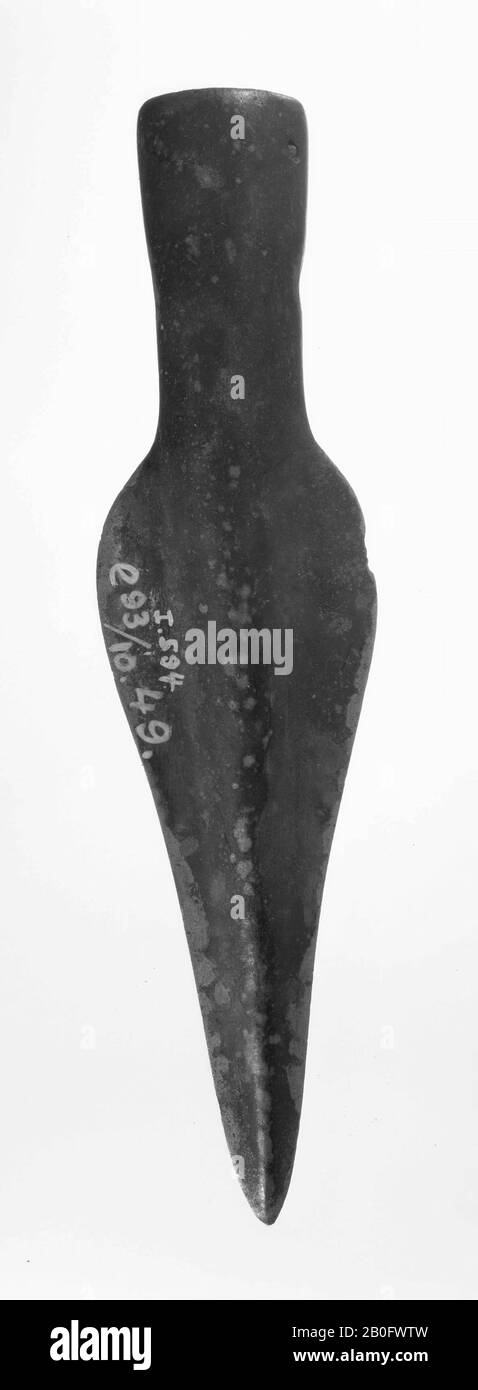 gallo-belgian spearhead, well preserved, two holes at the bottom, to be attached to the shaft, spearhead, metal, bronze, length: 16 cm, prehistory -1200 Stock Photo