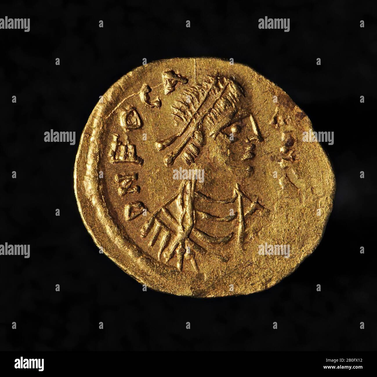 Classical antiquity, coin, tremissis, Phocas, metal, gold, Diam., 15 mm, wt., 1.322 g, byzantic 607-610 Stock Photo