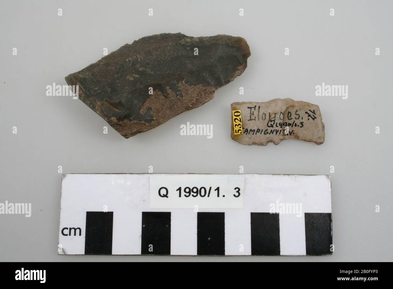 2 Flint tools, tools, stone, flint, 7 x 3.5 x 1 cm (the largest tool), prehistory Stock Photo