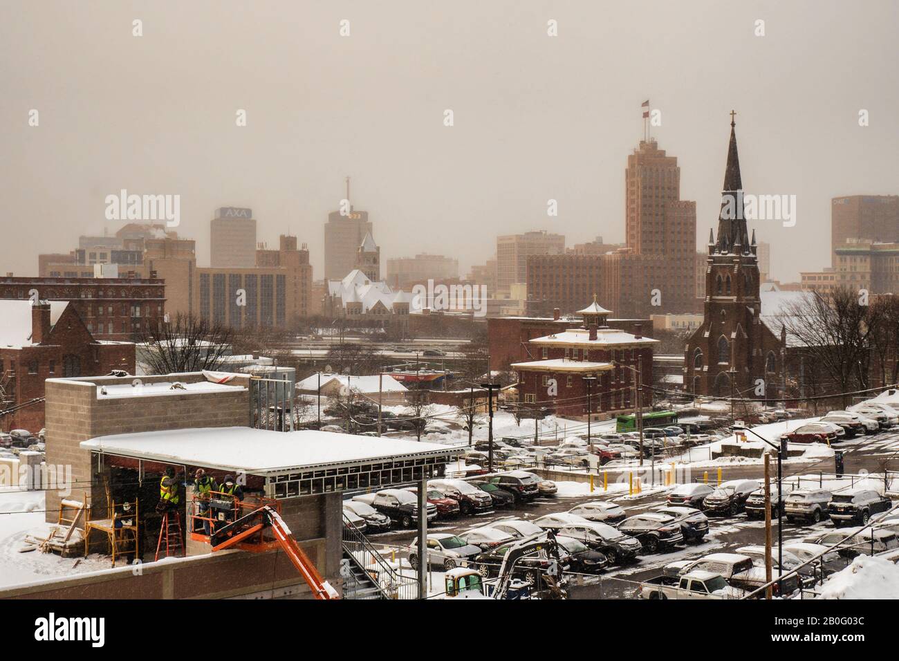 Syracuse, New York, USA. February 20, 2020. View of downtown Syracuse after an overnight snowstorm Stock Photo