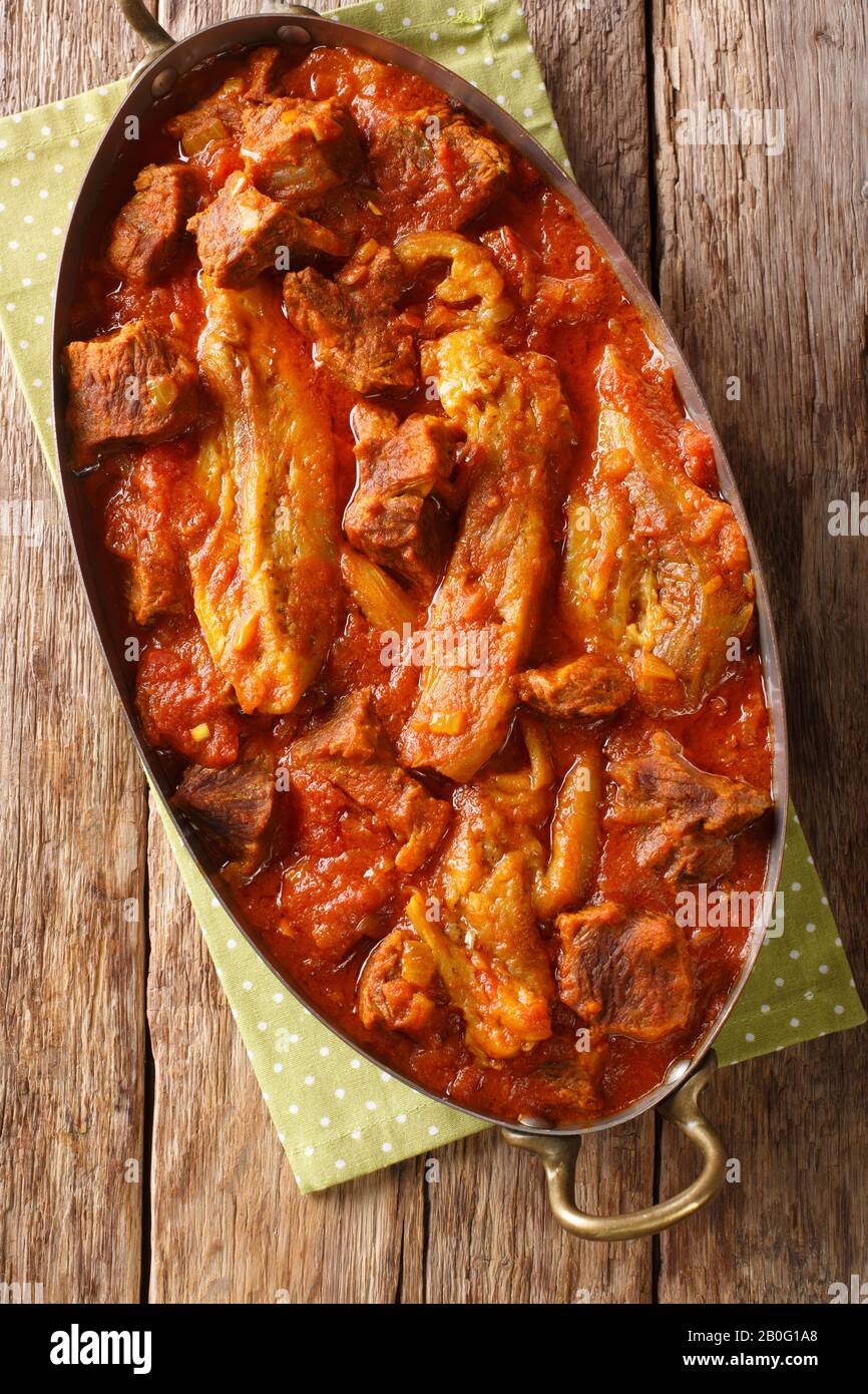 Khoresh Bademjan recipe, a Persian Eggplant Stew in a thick tomato