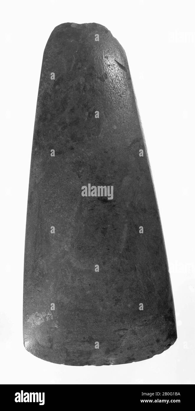 ax of dark brown flint with straight side faces, ax, stone, flint, length: 13.5 cm, prehistoric -4000 Stock Photo
