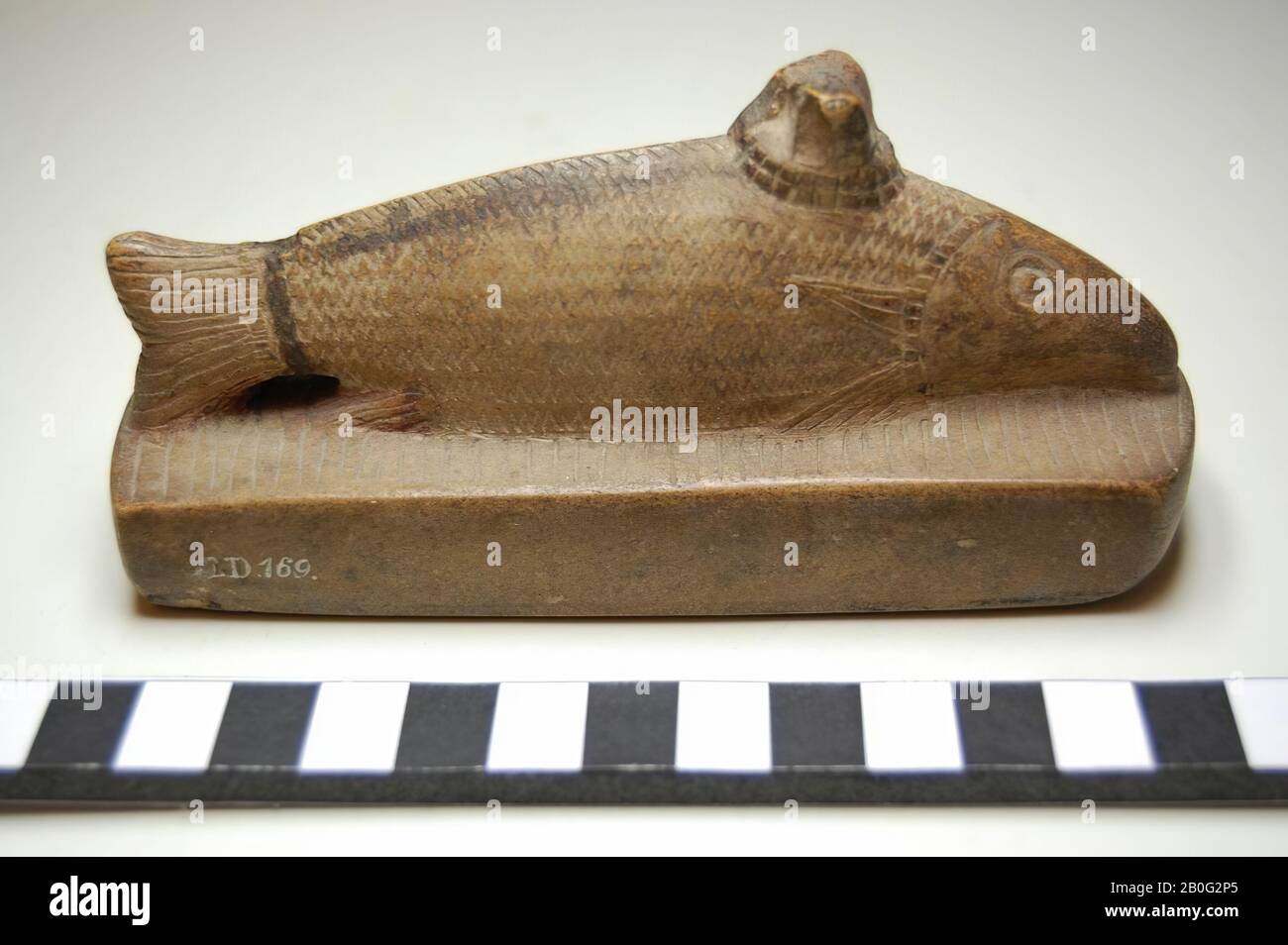 fish, oxyrhynchus, votive statue, soapstone (brown), 3,8 x 12,5 cm, Egypt Stock Photo