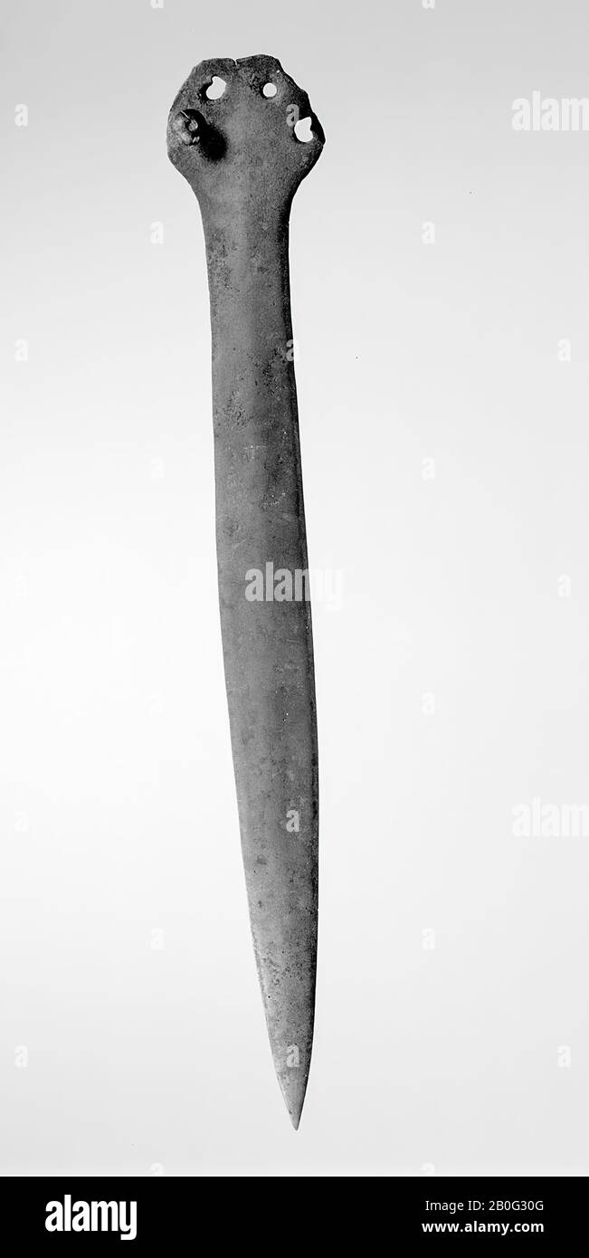 bronze sword, the handle is missing, with four holes, in which a nail is over, to attach the handle, sword, metal, bronze, length: 36.4 cm, prehistory -2000 Stock Photo