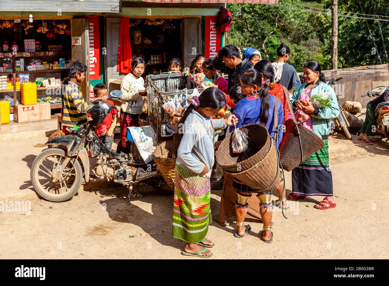 A Man Sells Fruit And Vegetables To Kayaw People From A Mobile Shop Htay Kho Village Loikaw Myanmar Stock Photo Alamy