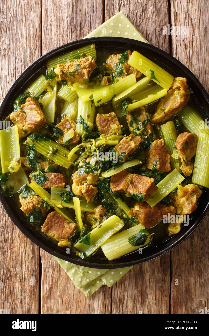 Celery stew Khoresh Karafs is healthy and delicious Iranian dish. It's