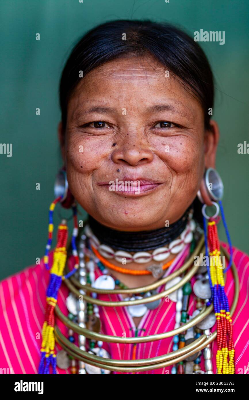 A Portrait Of A Woman From The Kayaw Ethnic Group, Htay Kho Village, Loikaw, Myanmar. Stock Photo