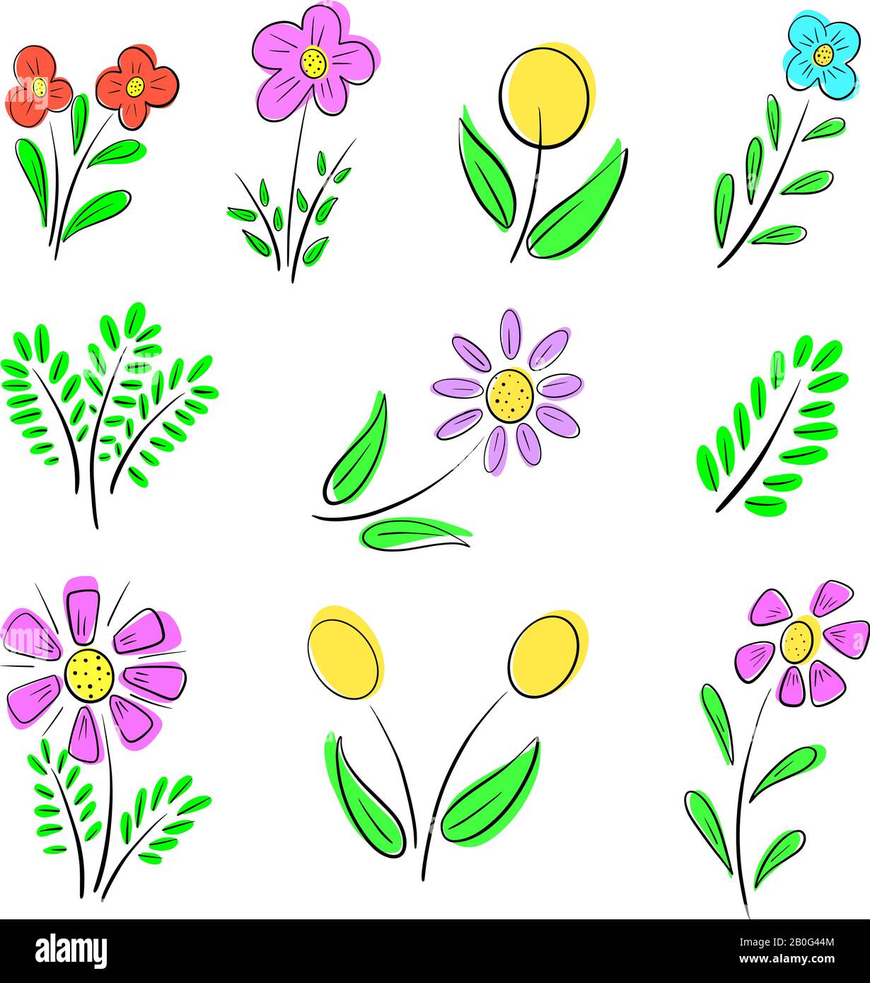 picture Simple Flower Cartoon https www alamy com collection of simple flower and leaves logos cartoon illustrations image344561860 html