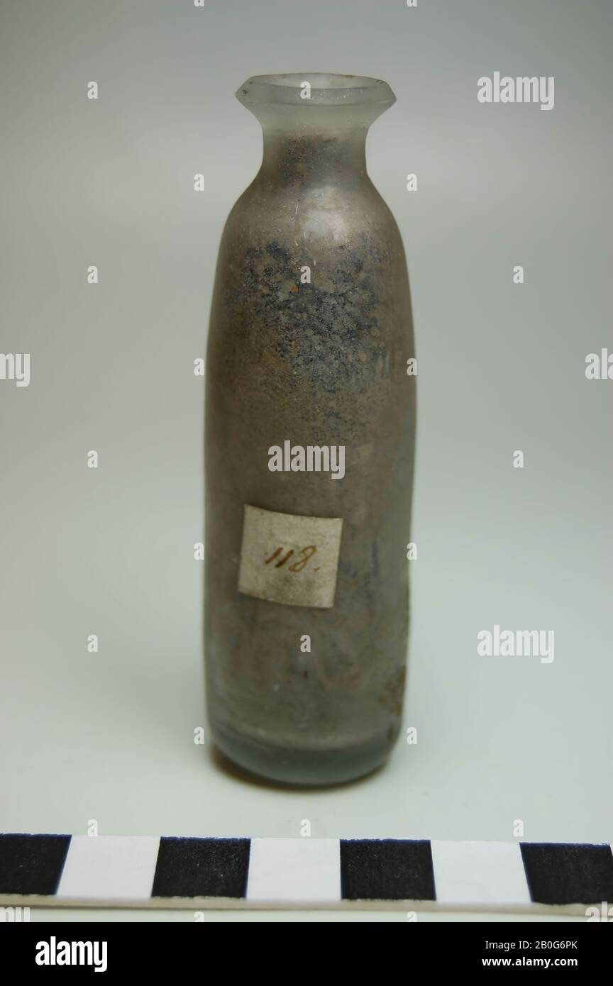 Glass bottle with small neck of free-blown, matte-transparent glass. Old inventory number: OG 1518 and 118., bottle, glass, Height: 8.5 cm, Roman 50-100, unknown Stock Photo