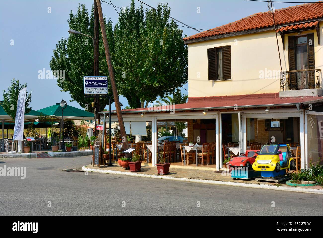 Keramoti, Greece - September 24th 2015: Traditonal fish tavern in the village in Nestos area, preferred ferry port to Thasos island Stock Photo
