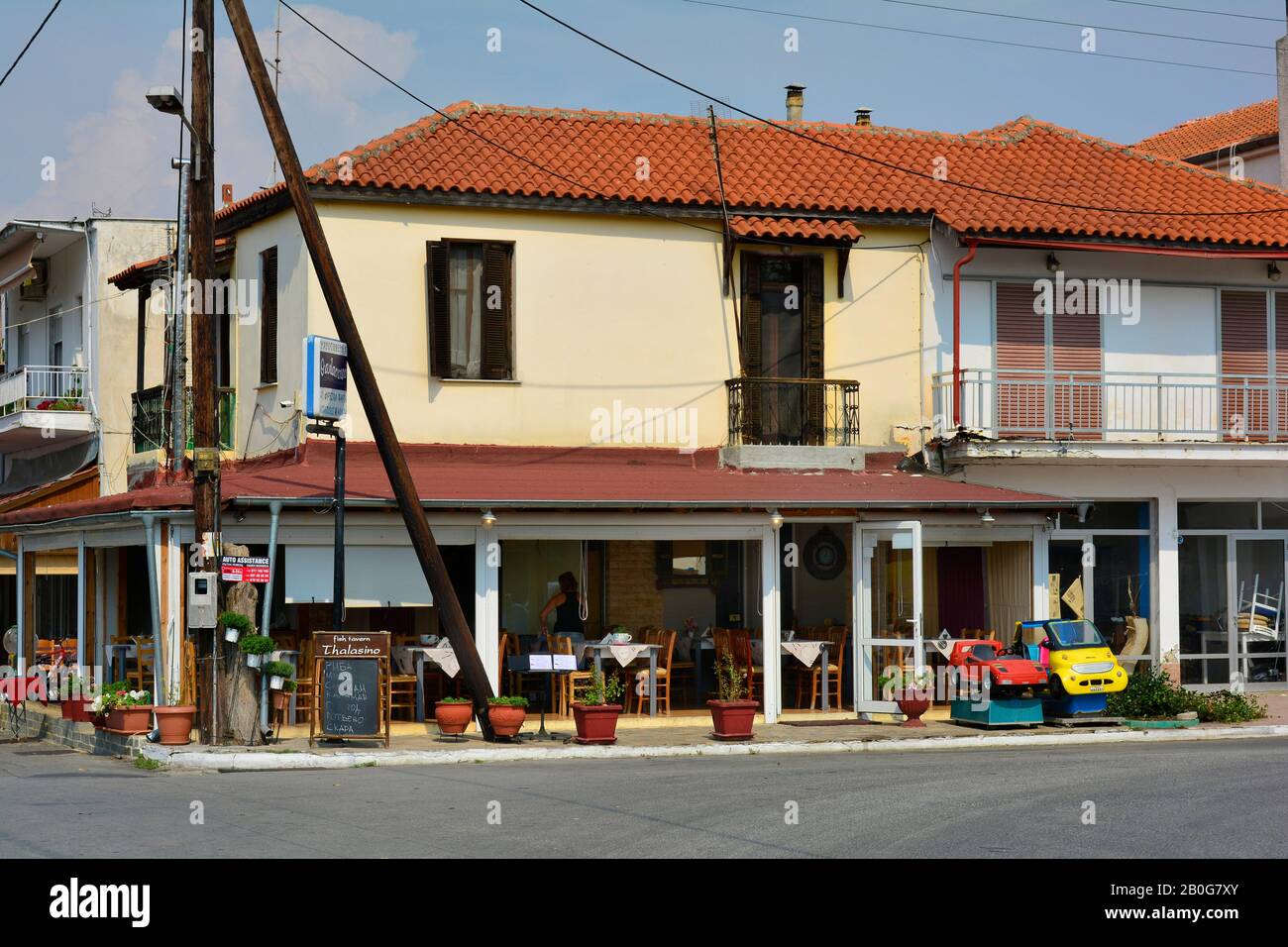 Keramoti, Greece - September 24th 2015: Traditonal fish tavern in the village in Nestos area, preferred ferry port to Thassos island Stock Photo