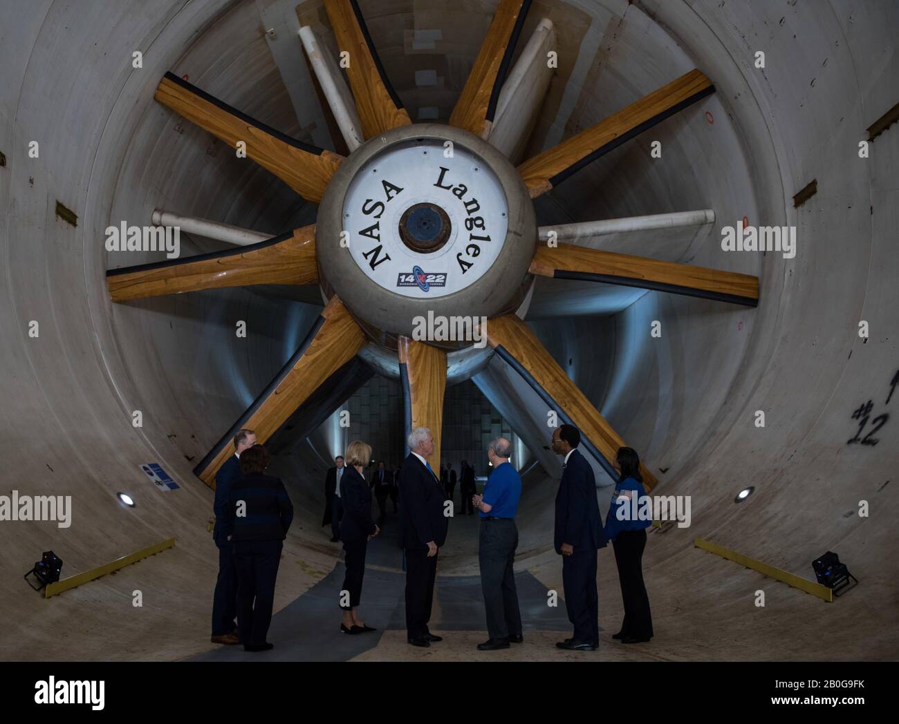Hampton Roads, United States. 19 February, 2020. U.S Vice President Mike Pence tours the 14x22 Subsonic Wind Tunnel during a tour of the NASA Langley Research Center February 19, 2020 in Hampton, Virginia.  Credit: Anthony Nin Leclerec/US Air Force/Alamy Live News Stock Photo