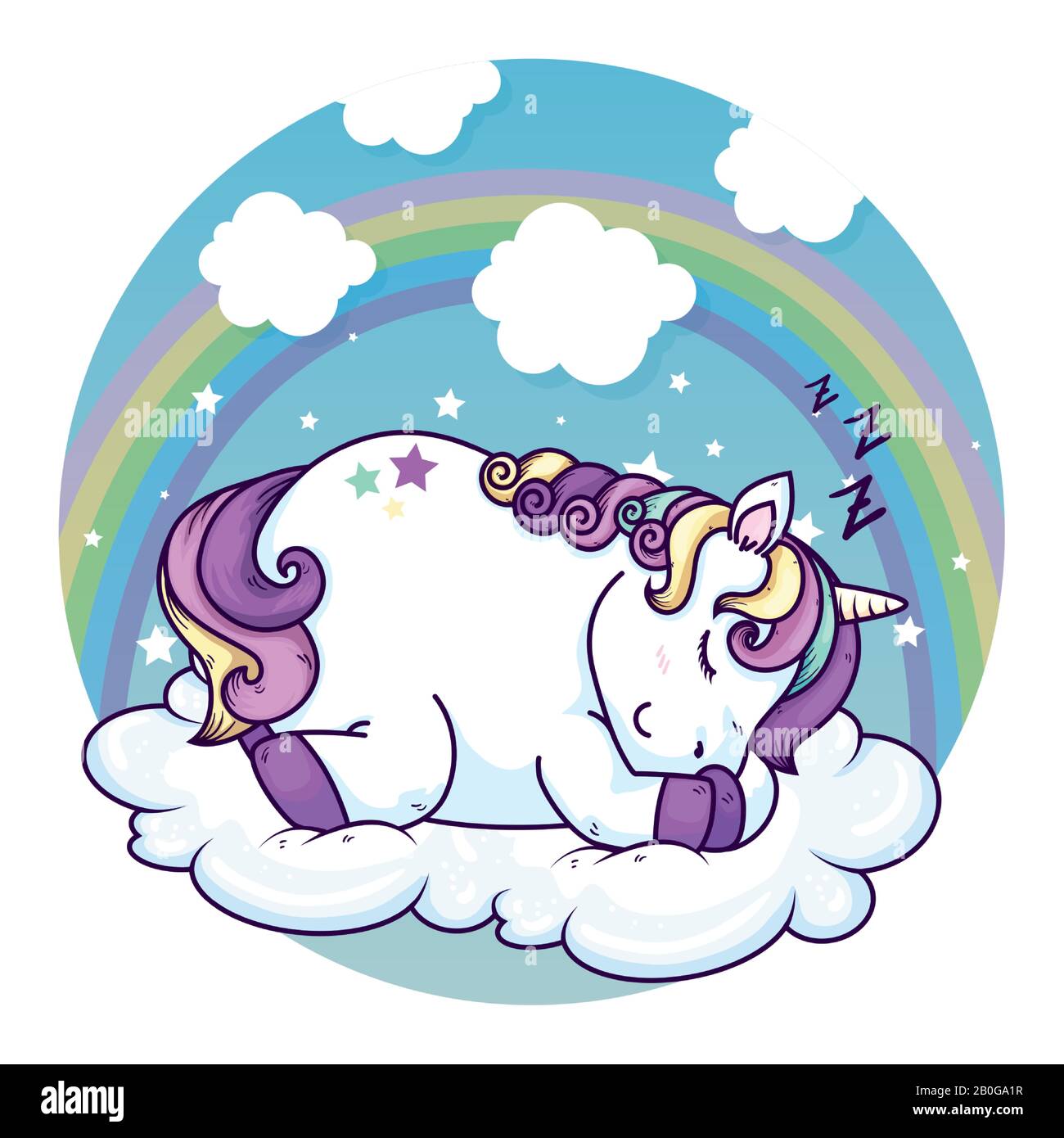 cute unicorn sleeping in cloud kawaii style Stock Vector Image & Art ...
