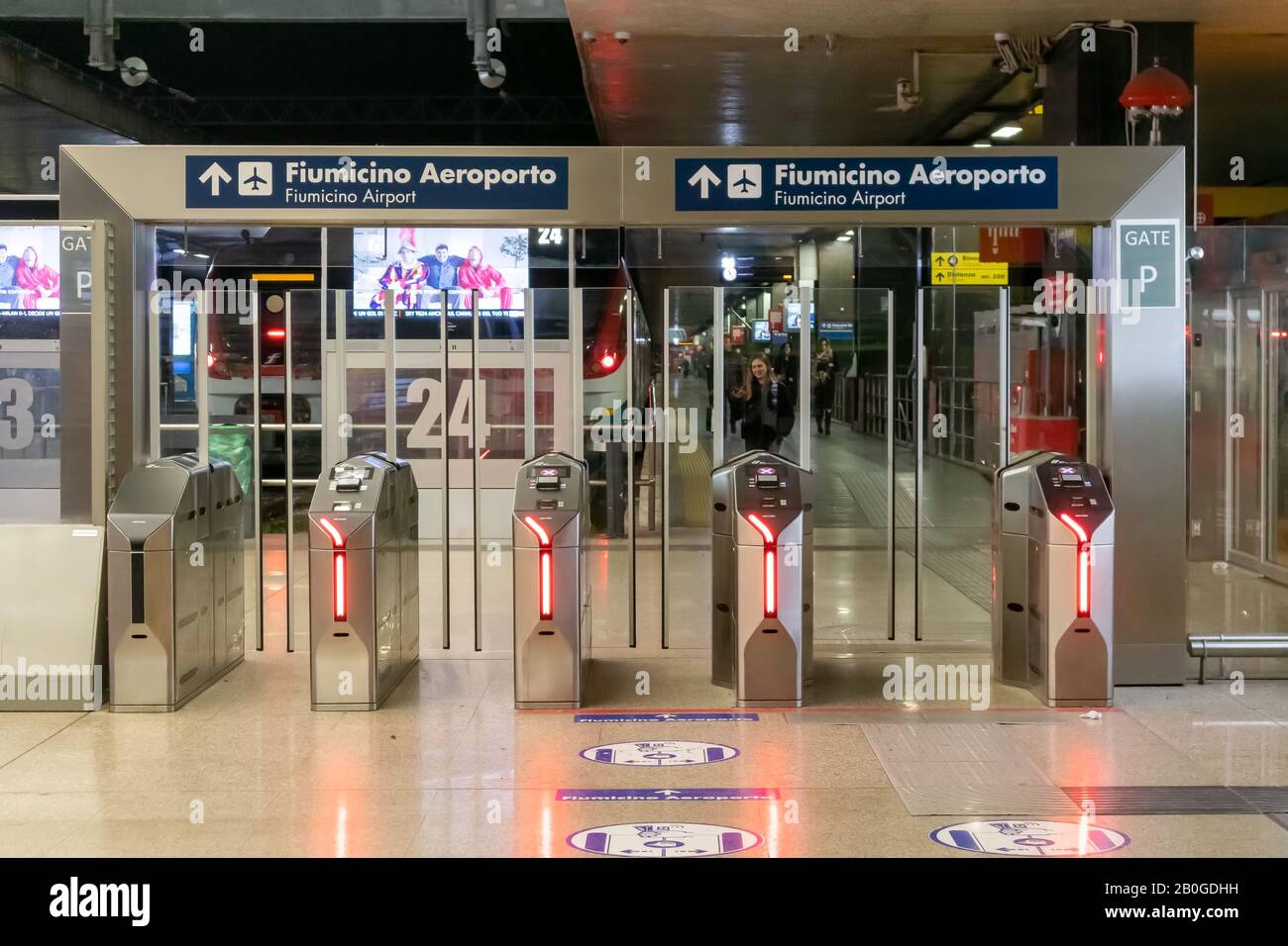 Rome, Italy - January 25, 2020: Termini station, electronic gates for access to the train tracks, direction Fiumicino airport. Stock Photo