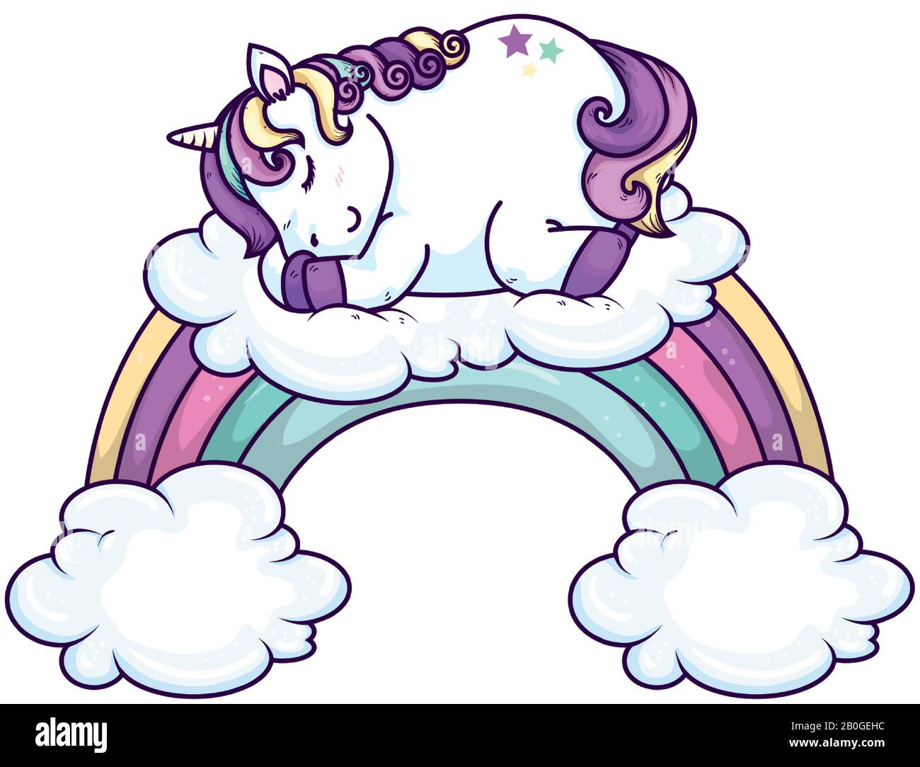 cute unicorn sleeping with clouds and rainbow Stock Vector Image & Art ...