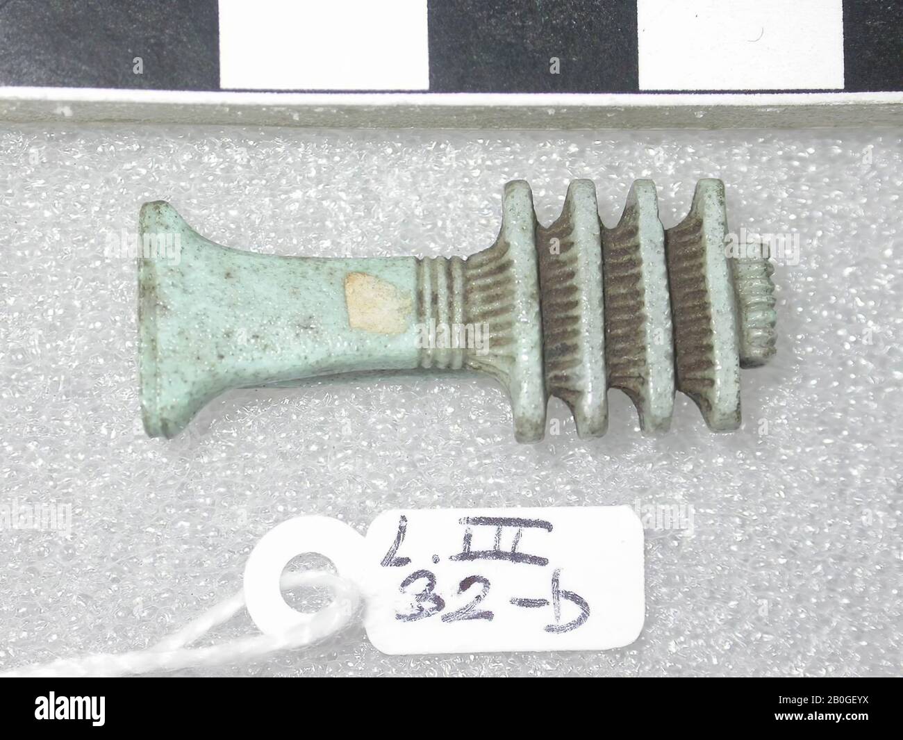 djed column, amulet, hieroglyph, faience (light blue), 3.1 cm, Egypt Stock Photo