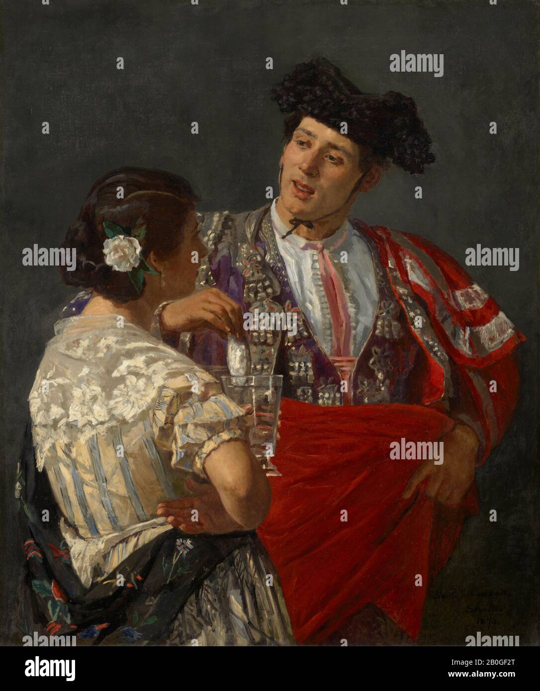 Mary Cassatt, American (active in France), 1844–1926, Offering the Panal to the Bullfighter, 1873, Oil on canvas, 39 5/8 x 33 1/2 in. (100.6 x 85.1 cm Stock Photo
