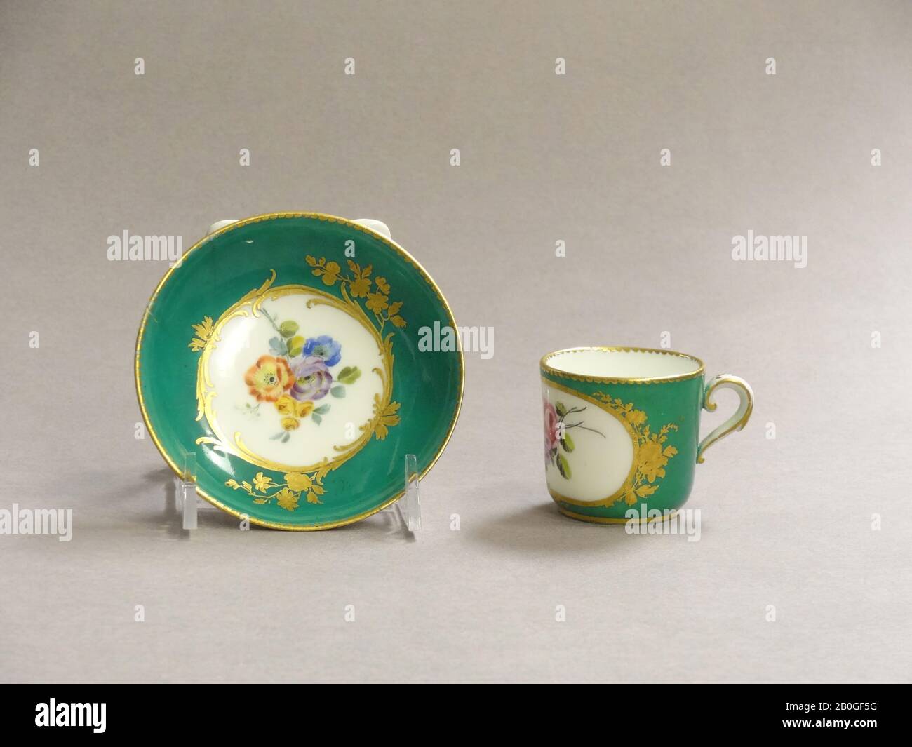 Sèvres Porcelain Manufactory, French, 1756–present, Jean-René Dubois, (French, active 1756–1757), Cup and Saucer, 1759, Soft-paste porcelain, Cup: 1 13/16 x 1 15/16 x 1 15/16 in. (4.6 x 4.9 x 4.9 cm Stock Photo