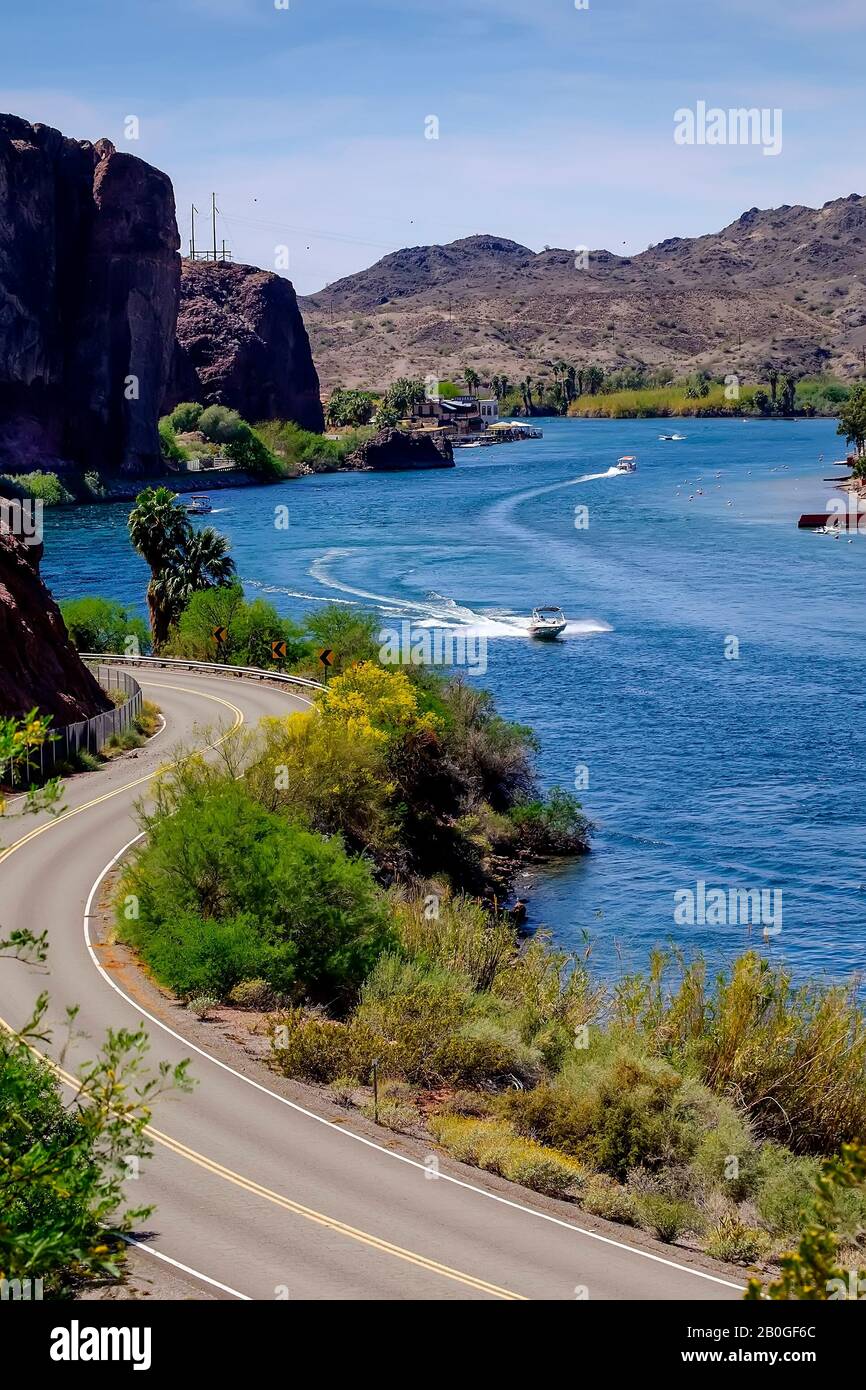 Water Activities on the Colorado River near Lake Havasu. Western Arizona. Stock Photo