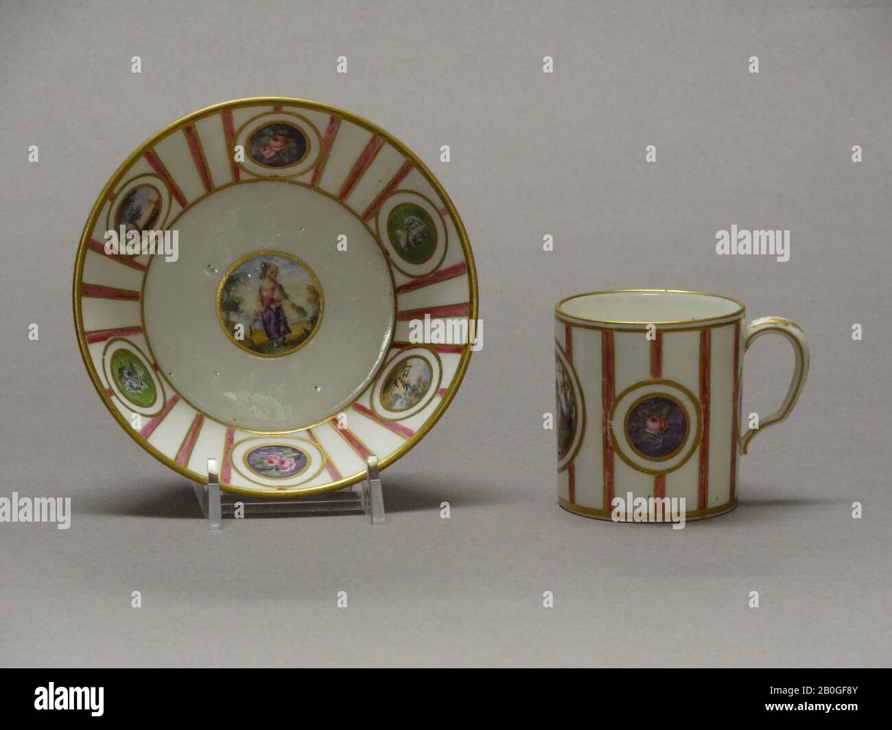 Sèvres Porcelain Manufactory, French, 1756–present, Jean Bouchet, (French, active 1757–1793), Cup and Saucer, 1785, Soft-paste porcelain, cup: 2 1/8 x 2 5/16 in. (5.4 x 5.9 cm Stock Photo