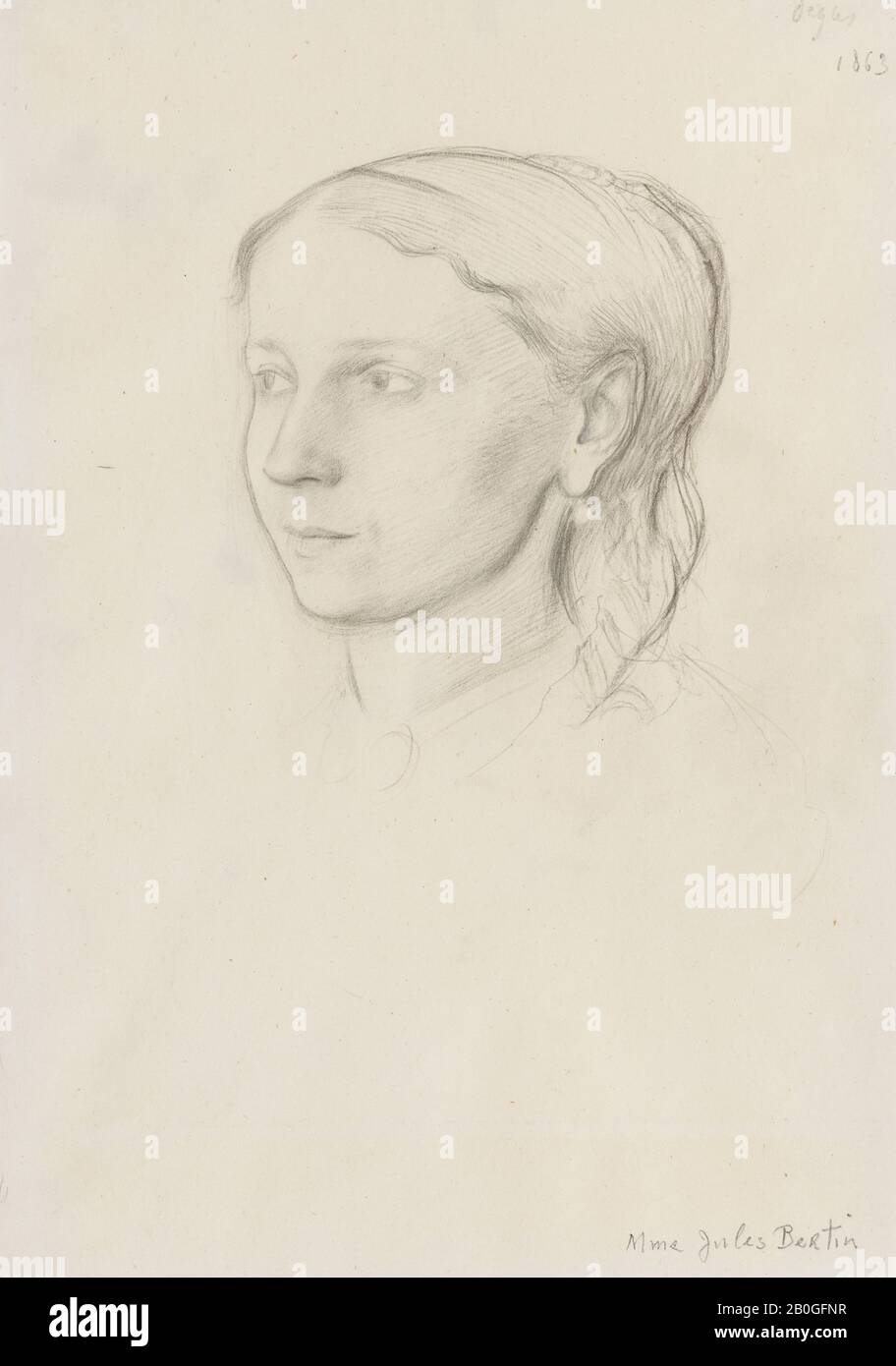 Hilaire-Germain-Edgar Degas, French, 1834–1917, Study for “Madame Julie Burtey”, c. 1867, Black and dark-brown graphite on blued white wove paper, 12 1/16 x 8 1/2 in. (30.6 x 21.6 cm Stock Photo