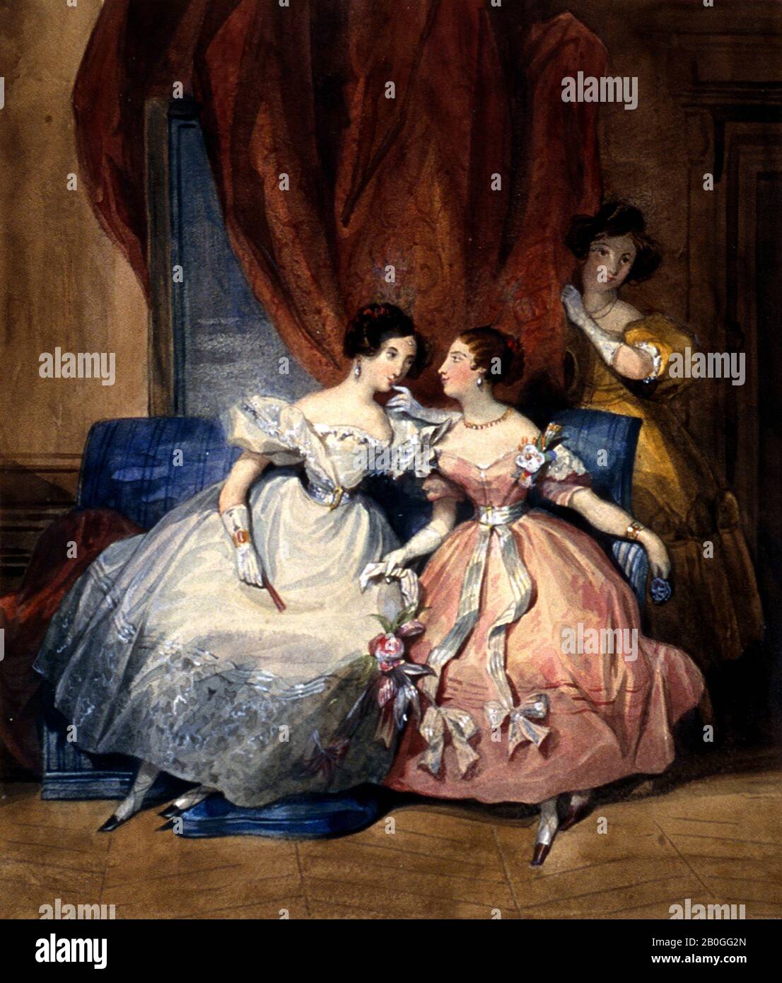 Tony Johannot, French, 1803–1852, Three Women, 1838, Gouache over pencil on paper, Overall: 7 11/16 x 6 5/8 in. (19.6 x 16.9 cm Stock Photo