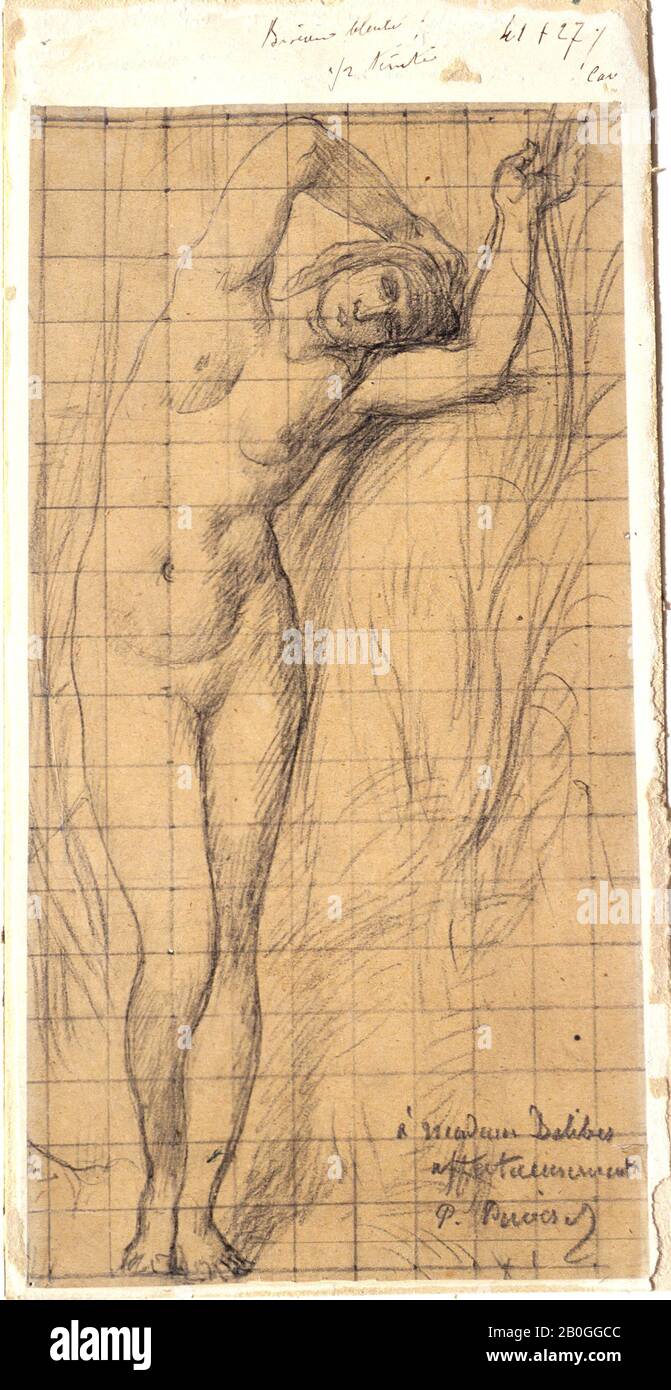 Pierre Puvis De Chavannes, French, 1824–1898, Study for Personification of the Saône, 1834–98, Black chalk squared with pencil on tracing paper, Overall: 9 5/16 x 4 13/16 in. (23.7 x 12.2 cm Stock Photo